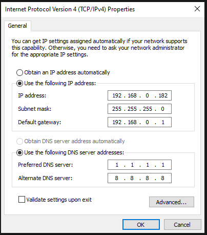 Setting static IP for network bridge